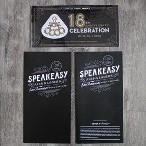 Speakeasy Brewing Company Menus 18th Anniversary Celebration Card Beer Ephemera